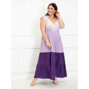 Eloquii | NWT Purple Colorblock Tiered V-neck Maxi Dress | Size 22